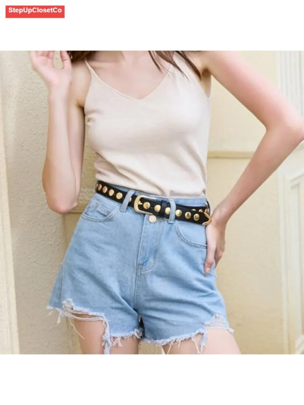 Women's PU Leather Belt with Gold Buckle, Casual Waist Accessory for Jeans &